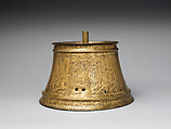 Candlestick Base, Brass; engraved and inlaid with silver