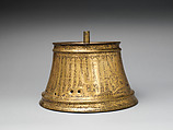 Candlestick Base, Brass; engraved and inlaid with silver