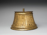Candlestick Base, Brass; engraved and inlaid with silver