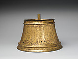 Candlestick Base, Brass; engraved and inlaid with silver