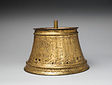 Candlestick Base, Brass; engraved and inlaid with silver