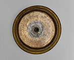 Candlestick Base, Brass; engraved and inlaid with silver