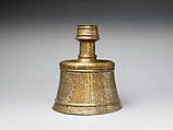 Candle Stick, Brass; engraved and inlaid with silver