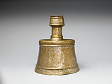Candle Stick, Brass; engraved and inlaid with silver