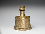 Candle Stick, Brass; engraved and inlaid with silver