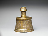 Candle Stick, Brass; engraved and inlaid with silver
