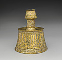 Candlestick, Brass; inlaid with silver