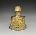 Candlestick, Brass; inlaid with silver