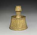 Candlestick, Brass; inlaid with silver