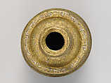 Candlestick, Brass; inlaid with silver
