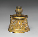 Candlestick, Brass; engraved and inlaid with silver