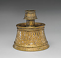 Candlestick, Brass; engraved and inlaid with silver