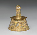 Candlestick, Brass; inlaid with silver