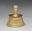 Candlestick, Brass; inlaid with silver