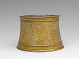 Candlestick, Brass; engraved and inlaid with silver