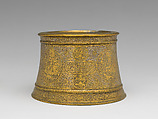 Candlestick, Brass; engraved and inlaid with silver