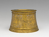 Candlestick, Brass; engraved and inlaid with silver