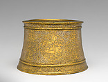 Candlestick, Brass; engraved and inlaid with silver