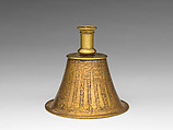 Candlestick, Brass; originally inlaid with silver