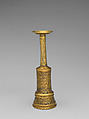 Candlestick, Brass; inlaid with silver