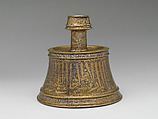 Candlestick, Brass; inlaid with silver