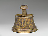 Candlestick, Brass; inlaid with silver