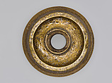Candlestick, Brass; inlaid with silver
