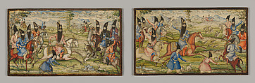 Pair of Book Covers Depicting Fath 'Ali Shah Hunting, Pasteboad; painted and varnished