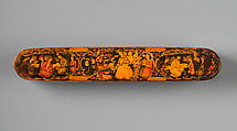 Pen Box Depicting Shaykh San'an and the Christian Maiden, attributed to Muhammad Isma&#39;il Isfahani (Iranian, 1814–1892), Papier-maché; painted, gilded, and varnished