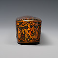 Pen Box Depicting Shaykh San'an and the Christian Maiden, attributed to Muhammad Isma&#39;il Isfahani (Iranian, 1814–1892), Papier-maché; painted, gilded, and varnished