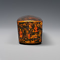 Pen Box Depicting Shaykh San'an and the Christian Maiden, attributed to Muhammad Isma&#39;il Isfahani (Iranian, 1814–1892), Papier-maché; painted, gilded, and varnished