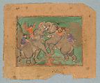 Elephants Fighting, Khurshid Banu, Opaque color and gold on paper