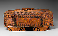 Carved Wooden Box, Pear wood; lined with silk