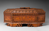 Carved Wooden Box, Pear wood; lined with silk