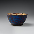 Cup, Stonepaste; luster-painted on opaque blue glaze (exterior) and white glaze (interior)