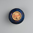 Cup, Stonepaste; luster-painted on opaque blue glaze (exterior) and white glaze (interior)