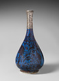 Bottle Depicting a Peacock in Foliage, Stonepaste; luster-painted on blue glaze under transparent glaze; silver mount