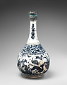 Bottle with Deer in Landscape, Stonepaste; underglaze painted; silver top inlaid with turquoise