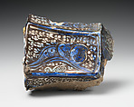 Tile Fragment, Stonepaste; overglazed and luster-painted