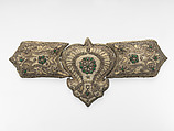 Girdle Clasp, Silver, glass, pearl, and gold thread