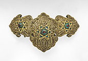 Girdle Clasp, Silver; gilded and filigreed with enamel and stones