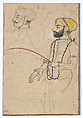 Seated ruler with halo and rudraksha bead necklace; incomplete figure, Ink and color wash on paper
