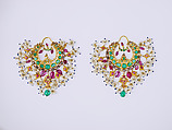 Pair of Earrings (Chand Bali), Gold with inset jewels
