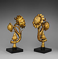 A Pair of Lotus Finials, Copper; cast, pierced, chased, and gilded