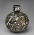 Base for a Water Pipe (Huqqa) with Poetry and Flowers, Zinc alloy; cast, engraved, inlaid with silver and brass (bidri ware)