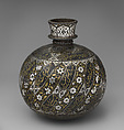 Base for a Water Pipe (Huqqa) with Poetry and Flowers, Zinc alloy; cast, engraved, inlaid with silver and brass (bidri ware)