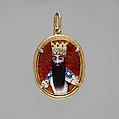 Fath Ali Shah Enameled Pendant, Gold; enamel-painted