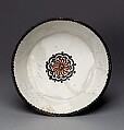 Bowl with Rosette, Earthenware; white slip with polychrome slip decoration under transparent glaze