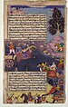 "Arjuna Battles Raja Tamradhvaja", Folio from a Razmnama, &#39;Abd al-Rahim ibn Muhammad Bairam Khan Khan-i Khanan (Indian, Delhi 1556–1627 Agra), Ink, opaque watercolor, and gold on paper