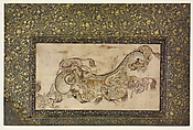 Chilins (Chinese Chimerical Creatures) Fighting with a Dragon, Ink, opaque watercolor, and gold on paper